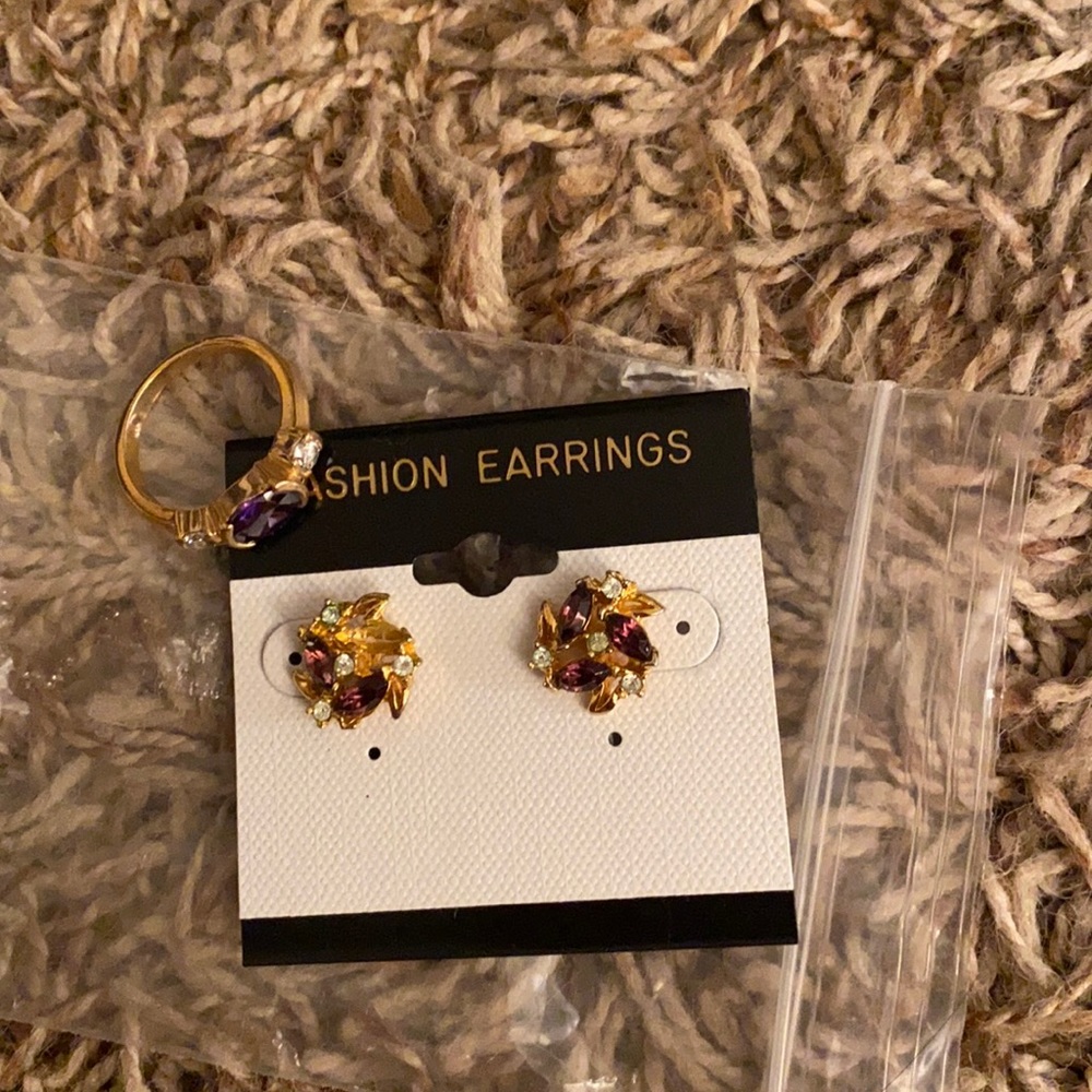 Fashion earrings and matching ring. Never worn